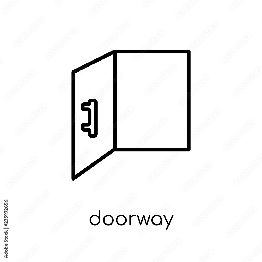 Doorway icon. Trendy modern flat linear vector Doorway icon on white background from thin line Cinema collection Doorway icon. Trendy modern flat linear vector Doorway icon on white background from thin line Cinema collection