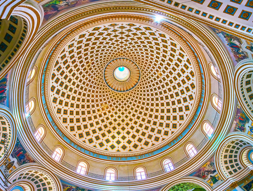 Fotografie, Tablou MOSTA, MALTA - JUNE 14, 2018: The dome of Basilica of the Assumption of Our Lady, also famous as Rotunda, on June 14 in Mosta