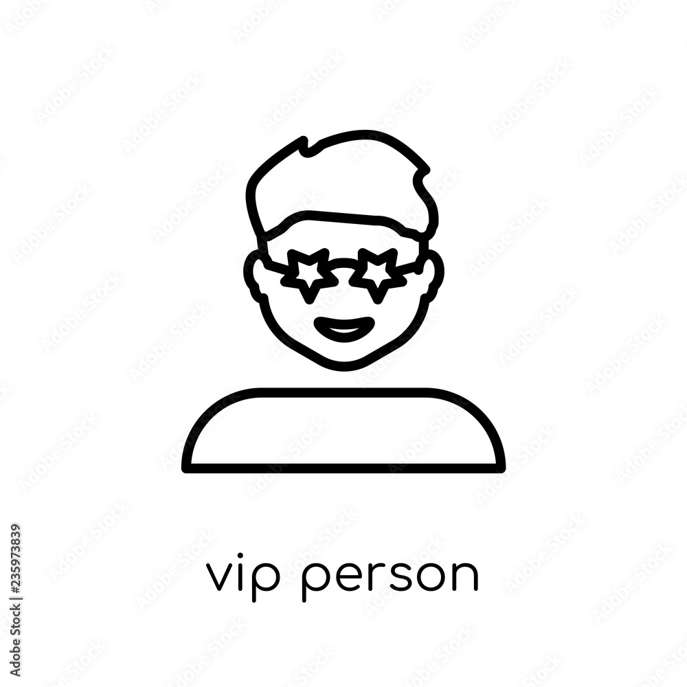 Vip person icon. Trendy modern flat linear vector Vip person icon on white background from thin line Cinema collection Vip person icon. Trendy modern flat linear vector Vip person icon on white background from thin line Cinema collection