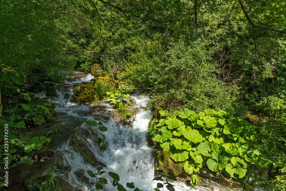 Obraz premium Landscape with Iskar Gorge and small waterfall at Vazova trail, Balkan Mountains, Bulgaria