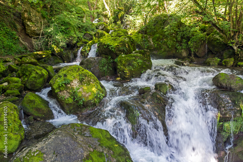 Landscape with Iskar Gorge and small waterfall at Vazova trail, Balkan Mountains, Bulgaria