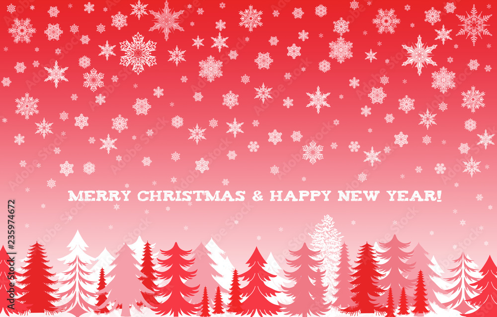 Merry Christmas and happy new year card in red