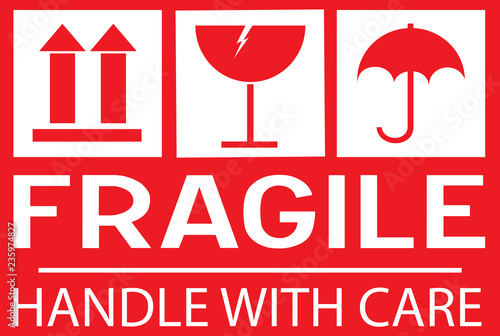Stcker: fragile - hadle with care - this way up photo