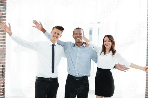 portrait of happy business team in the background of the office