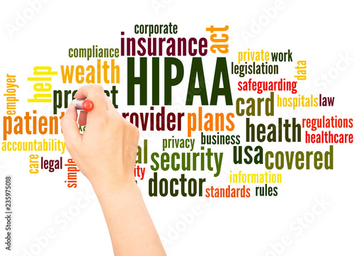 HIPAA word cloud hand writing concept photo