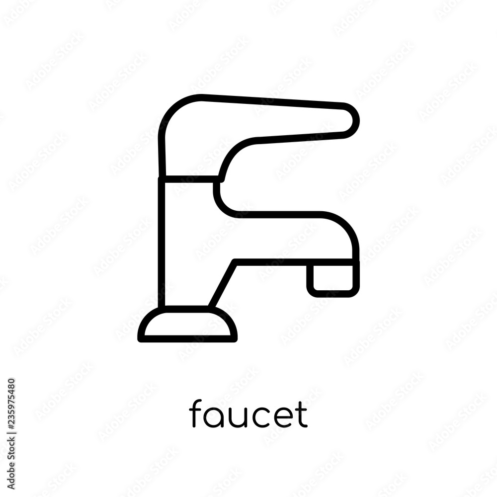 Faucet icon. Trendy modern flat linear vector Faucet icon on white background from thin line Cleaning collection Faucet icon. Trendy modern flat linear vector Faucet icon on white background from thin line Cleaning collection