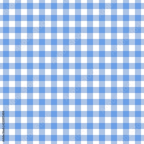Checkered blue tablecloth seamless pattern. Gingham plaid design background.