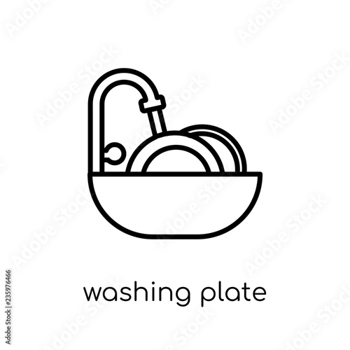 Washing plate icon. Trendy modern flat linear vector Washing plate icon on white background from thin line Cleaning collection
