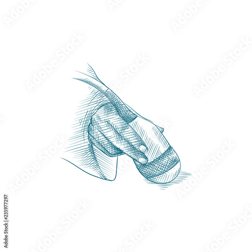 Hand Drawn Ultrasound scanner in the hand Sketch Symbol isolated on white background. Pregnancy  hand drawing sketches elements
