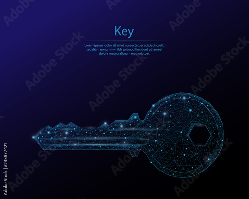 Abstract image of a key in the form of the constellation. Consisting of points and lines. Low poly vector background.
