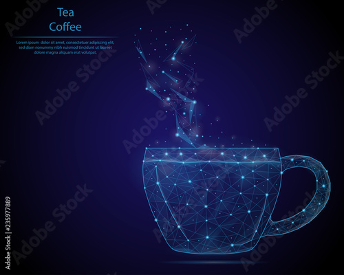 Abstract image of a Cup in the form of a starry sky or space, consisting of points, lines, and shapes in the form of planets, stars and the universe. Low poly vector background.