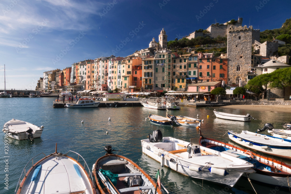 View of Porto Venere town and boats