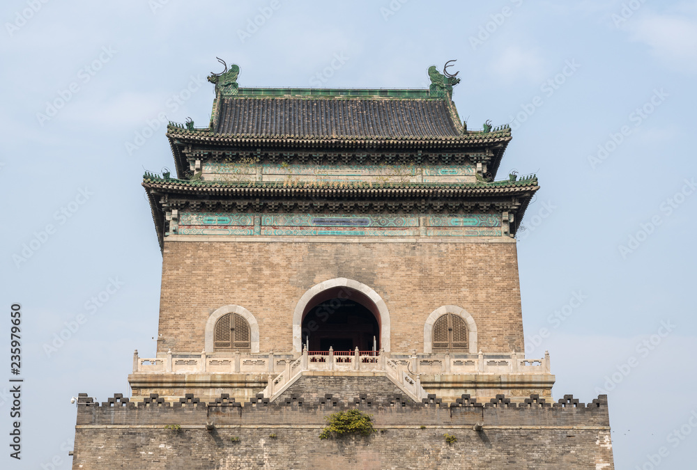 Detail of the Bell tower in Beijing, China 