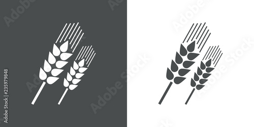 Icono plano espigas de cereales en diagonal en gris y blanco