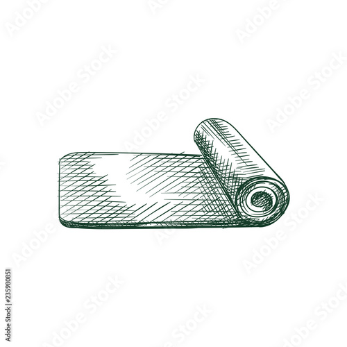 Hand Drawn Yoga Mat Sketch Symbol isolated on white background. Vector Yoga Mat In Trendy Style. Accessories and sport equipment hand drawing sketches elements