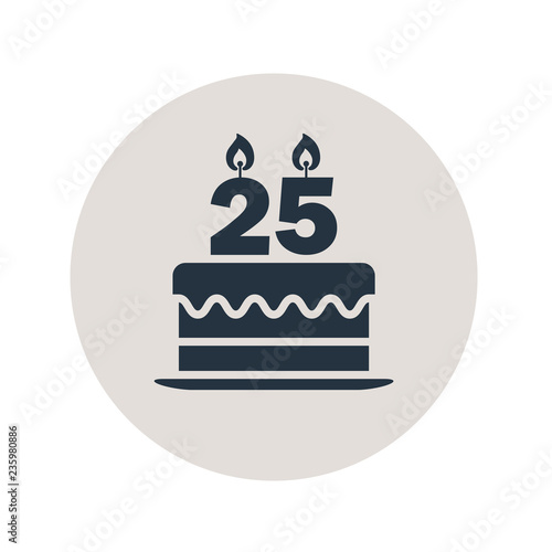 Icono plano tarta de 25 aniversario en círculo gris