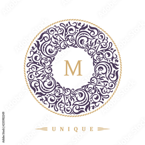 Round calligraphic emblem. Vector eastern symbol for cafe