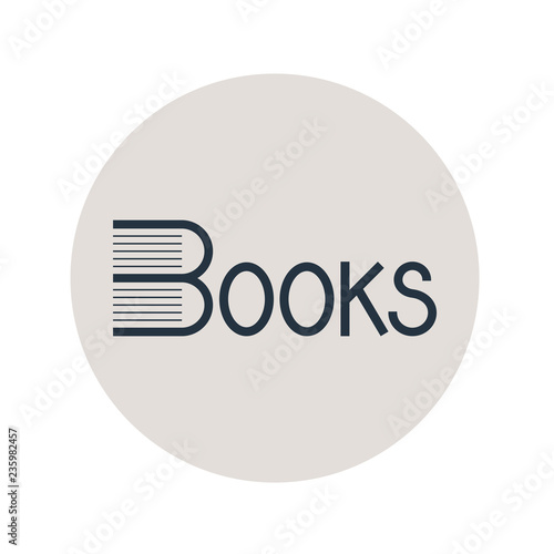 Logotipo con texto Books con letra B con libros en círculo gris