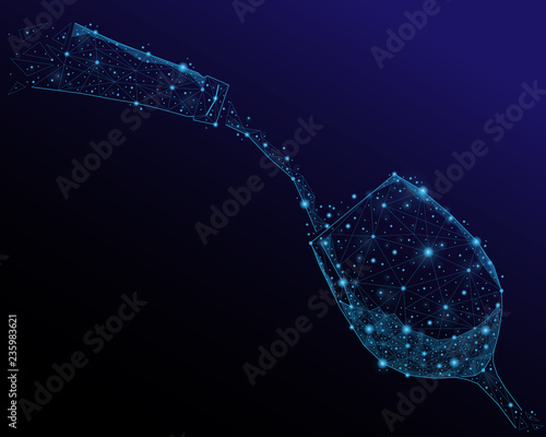 Abstract image of wine glass with wine in the form of a constellation, consisting of lines and points © Igor