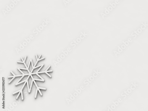 snowflake on white background, space for text, 3d rendering