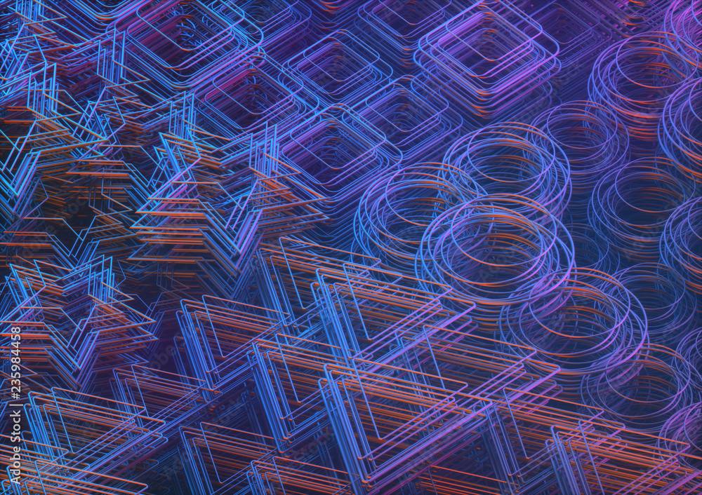3D illustration. Artistic abstract tubular structure. Image with light and colorful shadow. 3D illustration. Artistic abstract tubular structure. Image with light and colorful shadow.