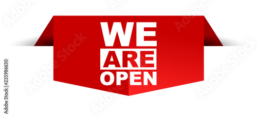 red vector banner we are open