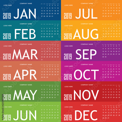 calendar 2019 in colorful illustration