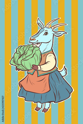 goat with cabbage. fairytale character