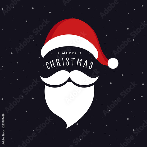 Santa claus hat and beard christmas greeting snow background