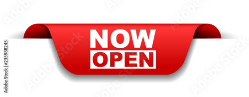 red vector banner now open