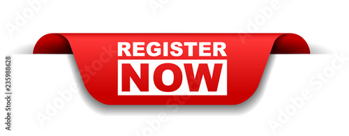 red vector banner register now