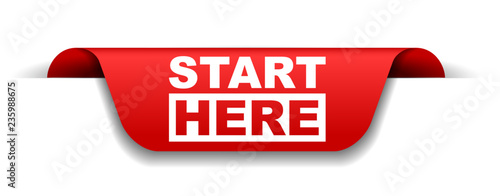 red vector banner start here