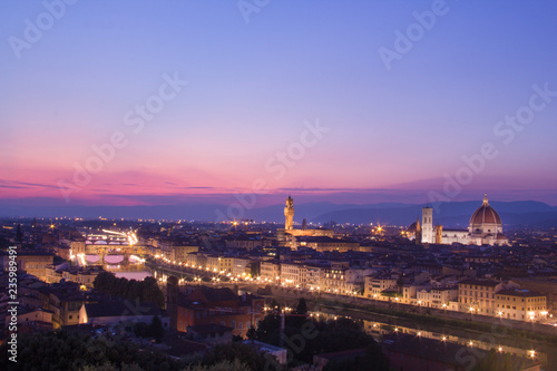 Beautiful view of Santa Maria del Fiore and Giotto's Belltower in Florence, Italy