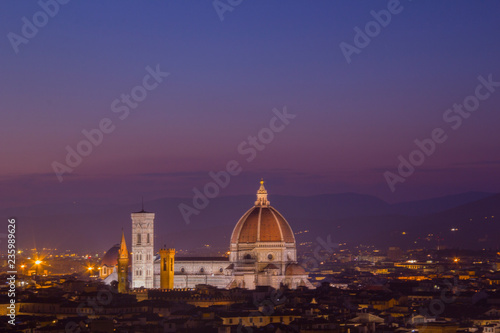 Beautiful view of Santa Maria del Fiore and Giotto's Belltower in Florence, Italy