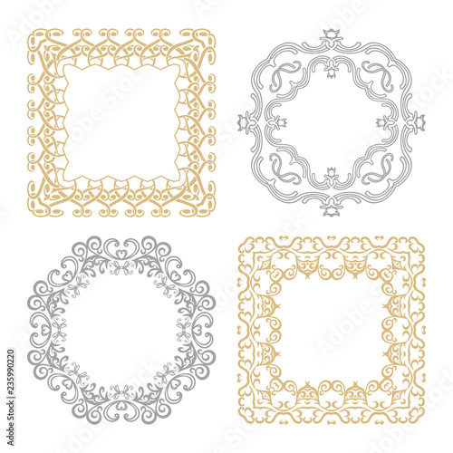 A set of circular ornaments on a white background.