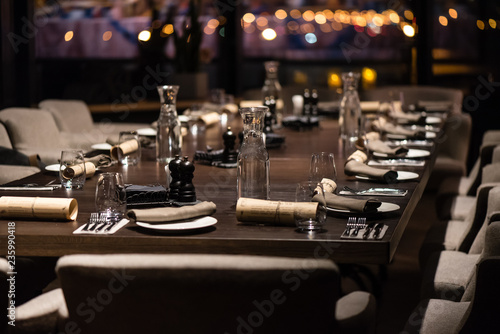 Restaurant table setting for dinner