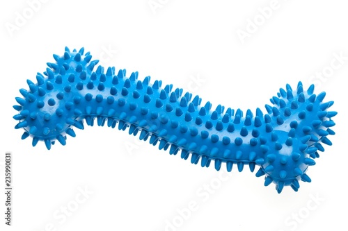 Rubber Blue Dog Bone with Spikes on a Background