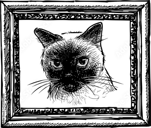 A sketch portrait of a tai cat