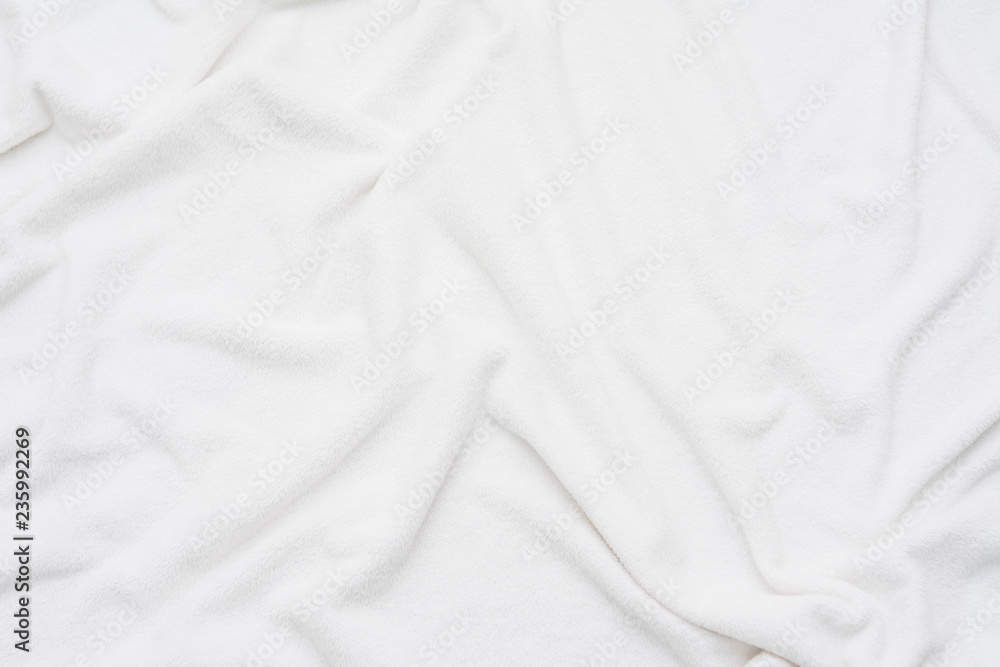 white crumpled blanket, plaid, top view