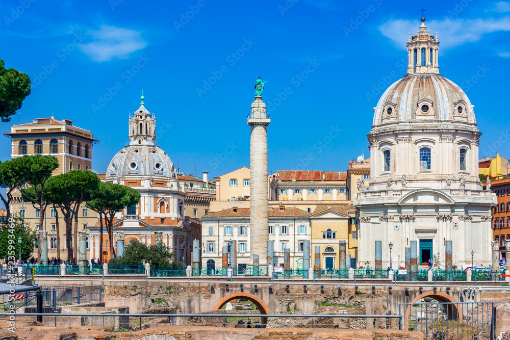 Rome, Italy: Imperial Forum, Traian Column and Santa Maria di Loreto Church in Rome, Italy