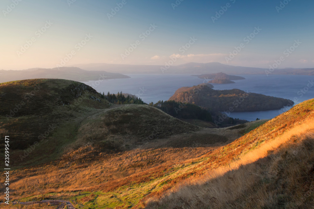 A view of Loch Lomond at dawn,.