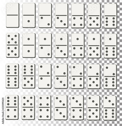 Creative vector illustration of realistic domino full set isolated on transparent background. Dominoes bones art design.