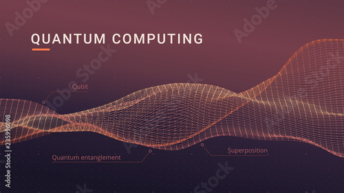 Quantum computing abstract concept. Spatial flowing data