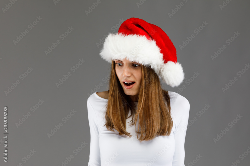 Beautiful woman in Santa Claus hat Beautiful woman in Santa Claus hat