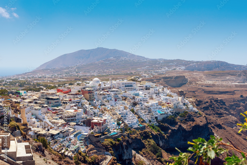 Aerial view on city of Thira capital city of island, Greece
