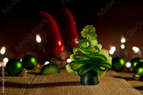 Cucumber christmas tree - holiday fresh vegetables concept