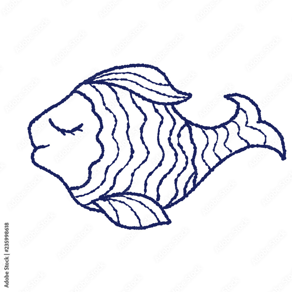 cartoon fish in blue contour isolated on white background cartoon fish in blue contour isolated on white background