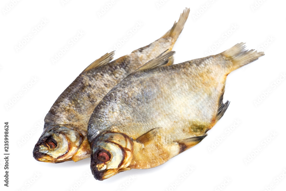 Fototapeta premium two dried salted fish isolated on white