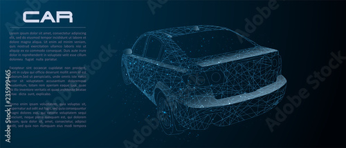 Sport car with polygon line on abstract background. Polygonal space low poly with connecting dots and lines. Connection structure. Vector speed concept background.