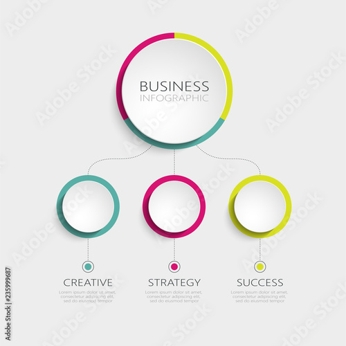 Abstract 3D Infographic Template with 3 steps for success. Business circle template with options for brochure, diagram, workflow, timeline, web design. Vector EPS 10